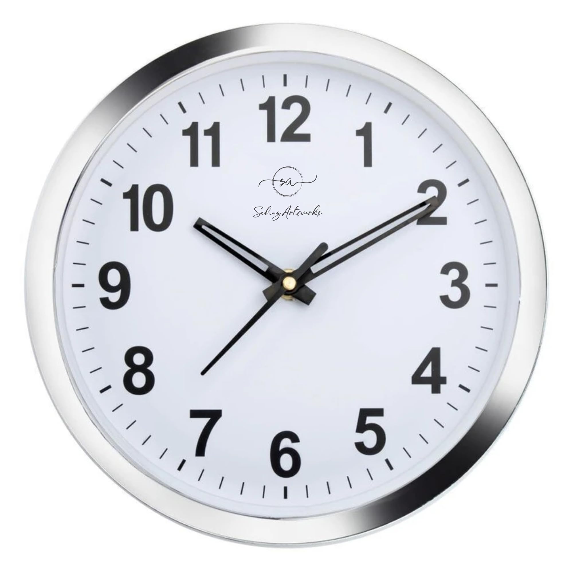 Sehaz Artworks Wall Clock for Living Room Stylish Latest | Clock for Home | Wall Clock for Hall | Wall Watch for Living Room - Silver 20×20 cm