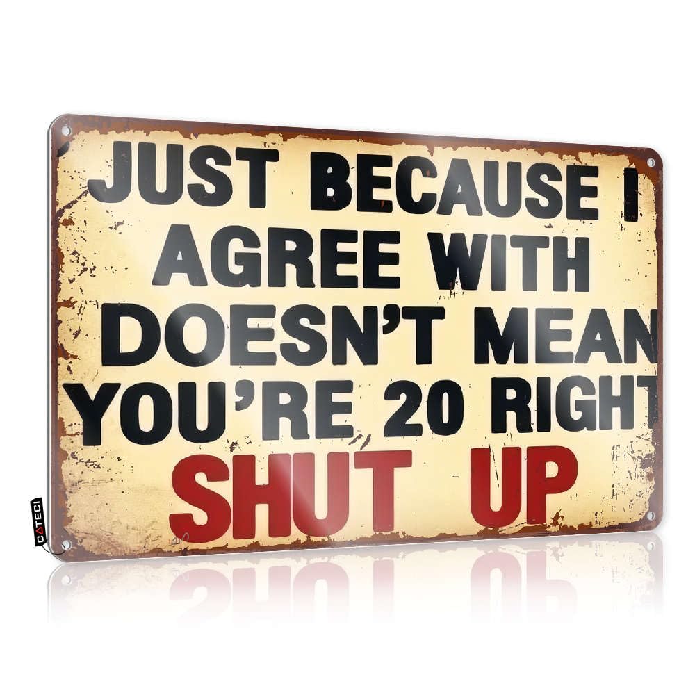Signs For Man Cave Just Because I Agree With Doesn'T Mean You'Re Right. Shut Up. Tin Sign Funny Metal Tin Sign For Bar Funny Home Bar Signs(30X40CM)