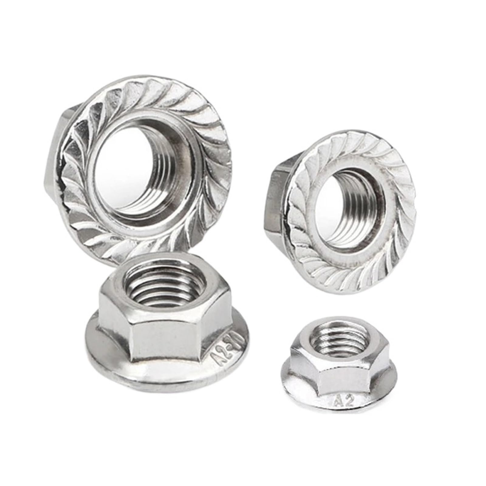 Tuerca hexagonal con brida, 100 tuercas de brida hexagonales autoblocantes de acero inoxidable 304(M8)