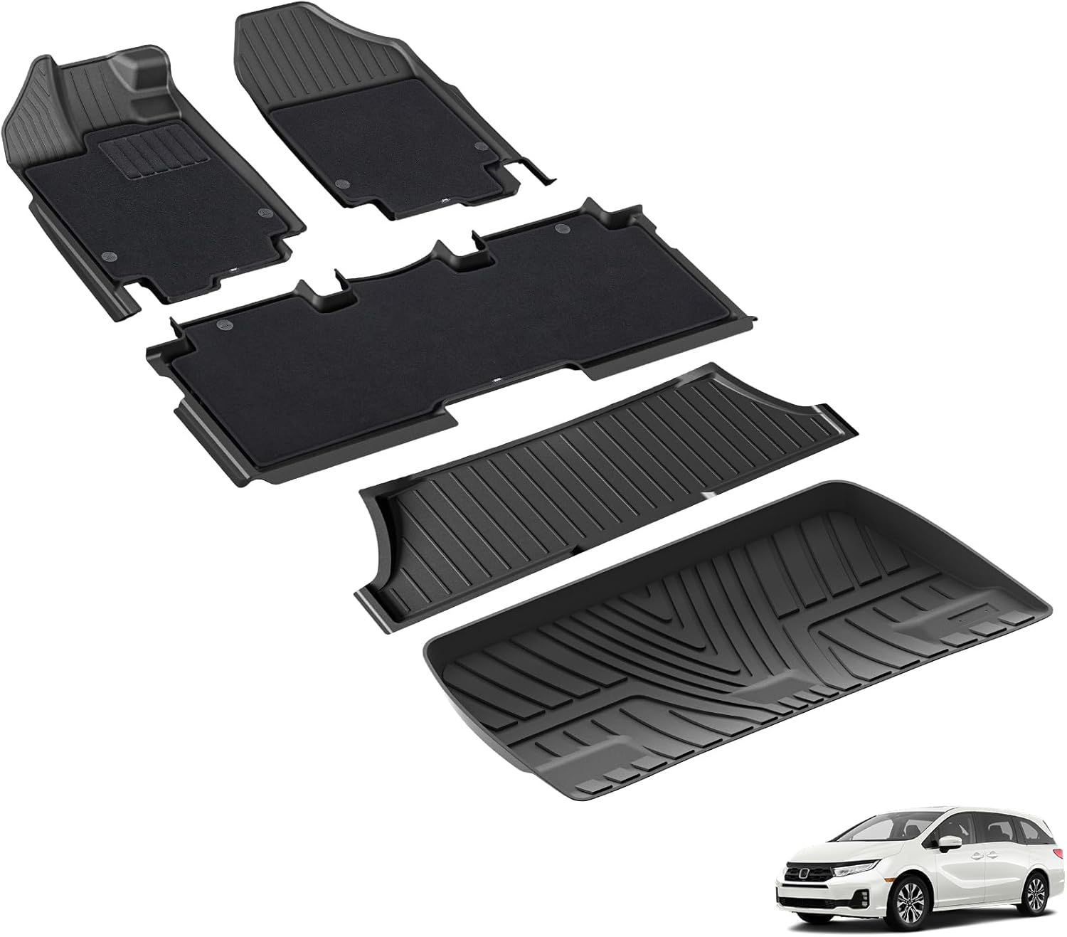 3W Floor Mats(with Carpets) & Cargo Liner Fit for Honda Odyssey 2018-2025, TPE All Weather Waterproof Custom Fit Automotive Floor Liners Carpet and Truck Car Liners for Honda Odyssey 1-3 Rows, Black