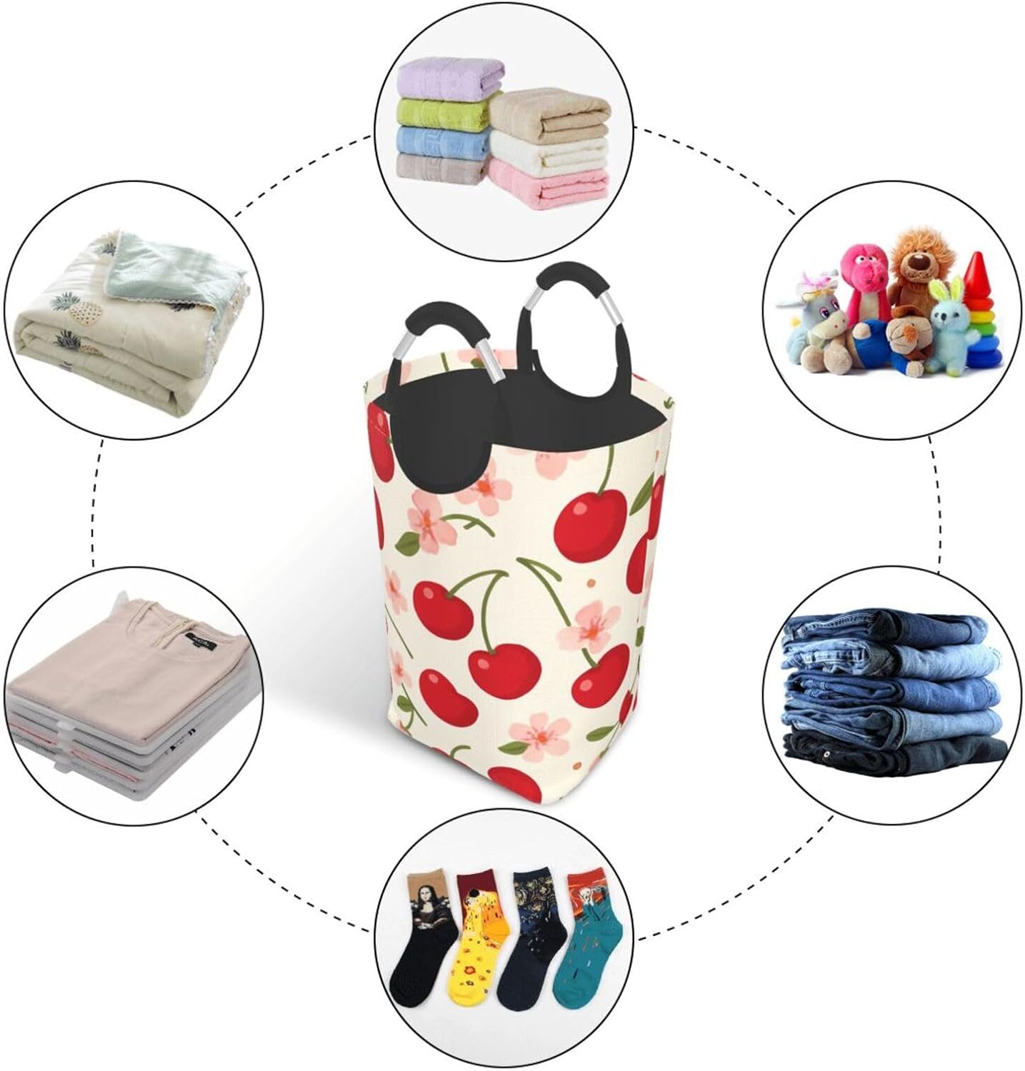 50l Laundry Basket Cherry Sakura Blossom Waterproof Laundry Hamper Foldable Clothes Laundry Bag With Handles