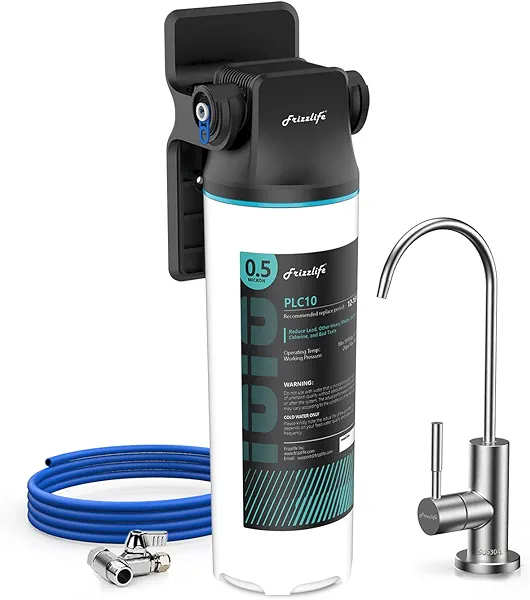Frizzlife SW10F Under Sink Water Filter System with Brushed Nickel Faucet, NSF/ANSI 53&42 Certified, Reduces 99.99% Lead, Chlorine, Bad Taste & Odor, 8K Gallons High Capacity, 0.5 Micron, USA Tech