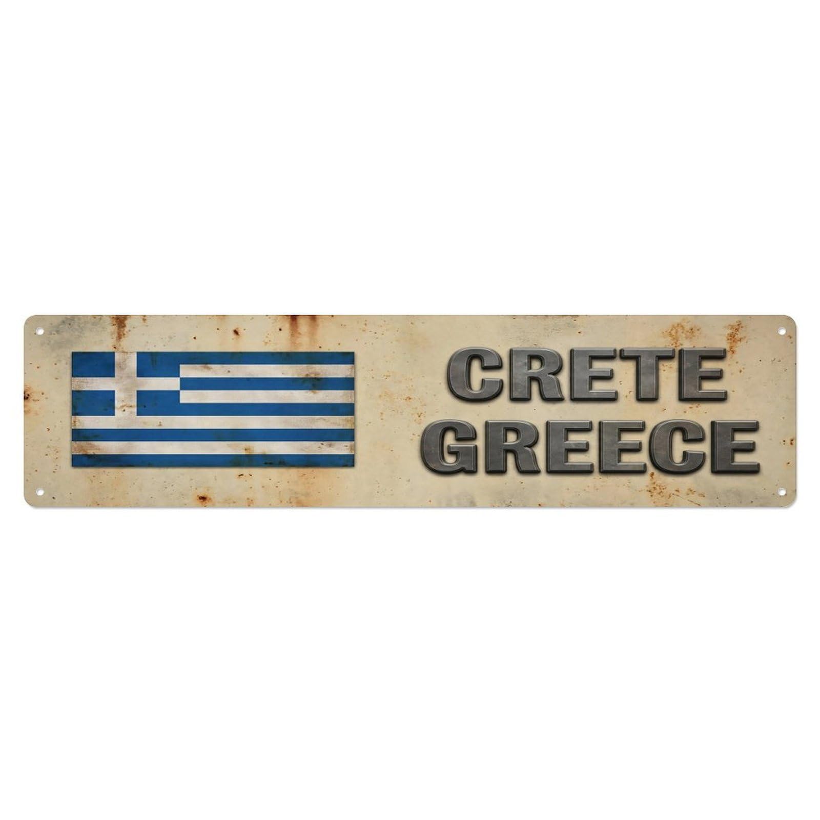 Vintage Crete Greece Flag Decor Rustic Travel Metal Tin Sign