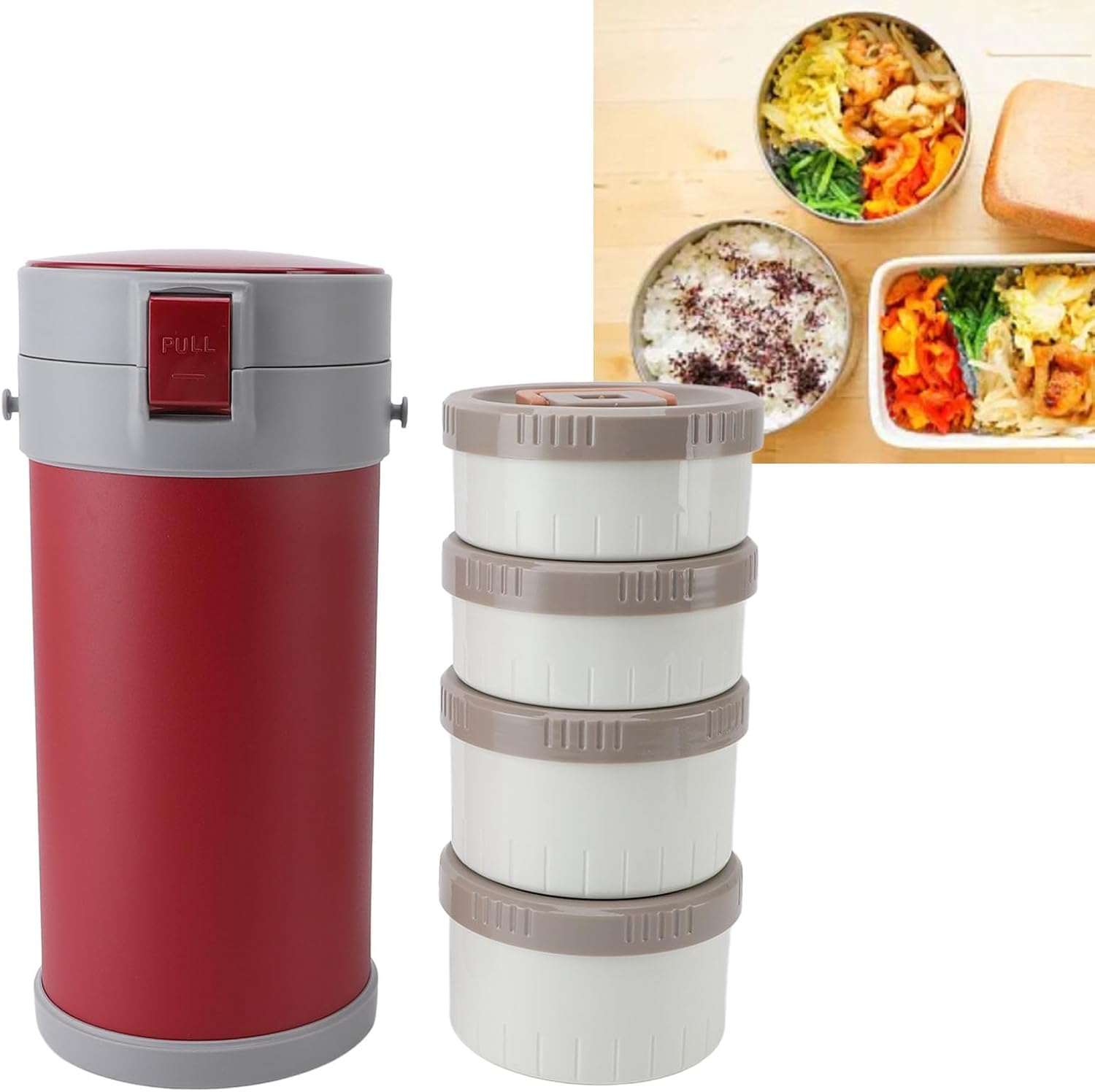 TOPINCN 2.9L Stackable Insulated Box 304 Stainless Steel Leakproof Food Jar with Handle and Venting Valve, Double Layer Vacuum Insulation Technology (Red)