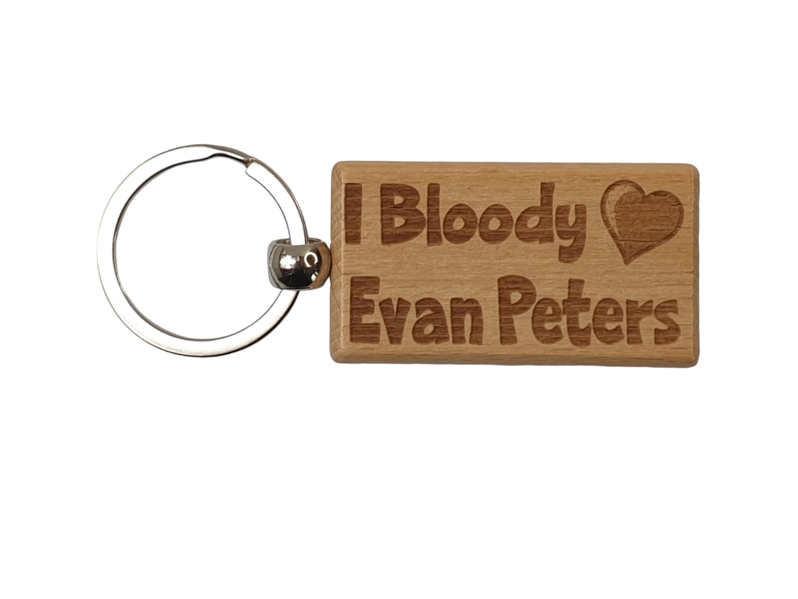 Decalarama Brown Evan Peters Keyring Gift - I Bloody Love - Engraved Wooden Tv Movie Fan Birthday Fun Cute Novelty Present