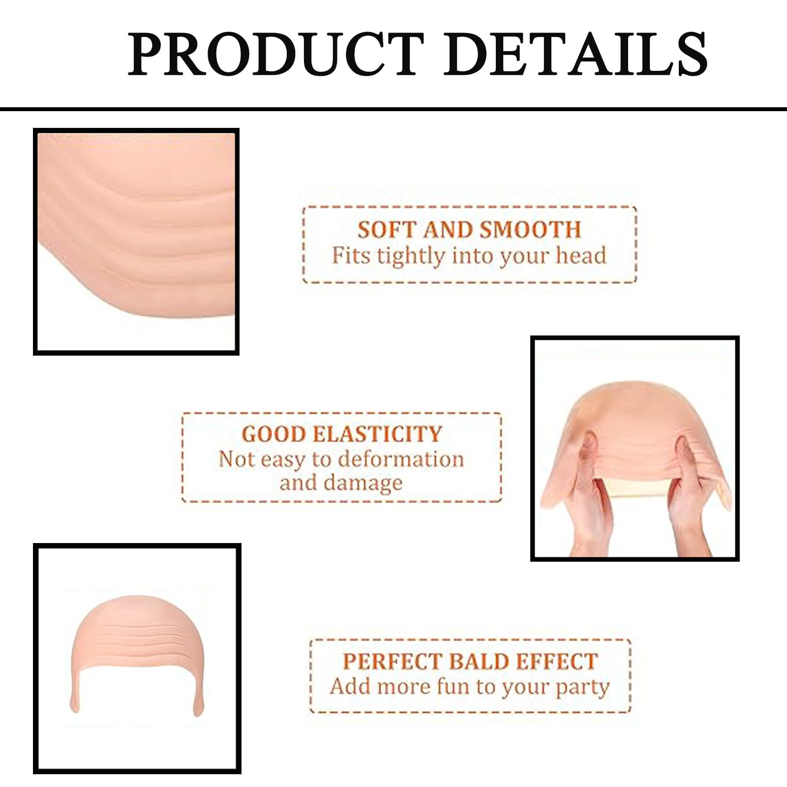 YREYBN Bald Cap, Latex Bald Cap, Adult, Skin Color, Unisex, Halloween, Costume Hat, 10 cm (width) x 10 cm (length) x 1 cm (height) - Image 3