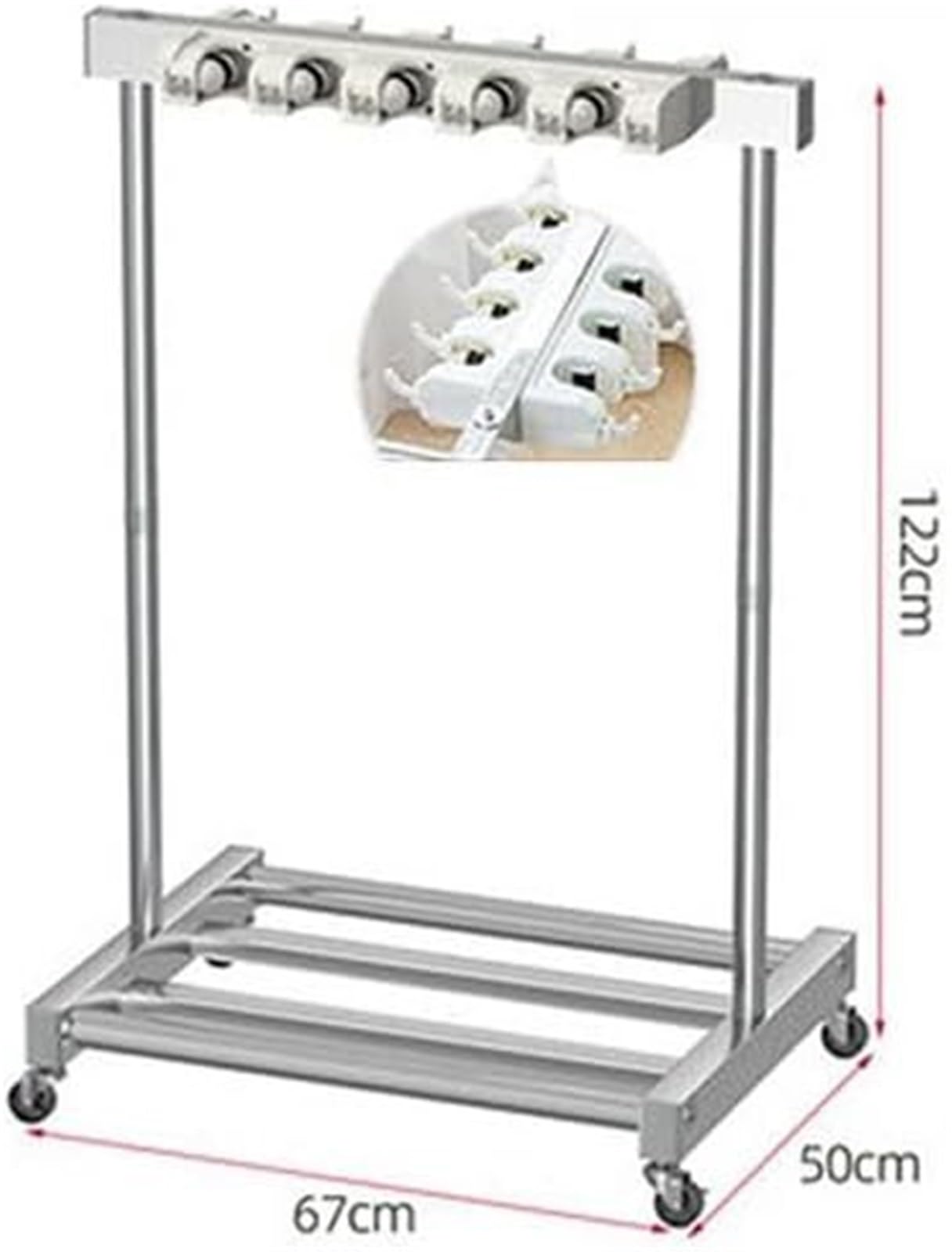 Soporte Para Fregona Y Escoba, Soporte Para Fregona Y Escoba, Escurridor Para Fregona Húmeda, Estantes De Almacenamiento Organizadores, Estante De Limpieza Con Ruedas Par,Silver-67x50x122cm