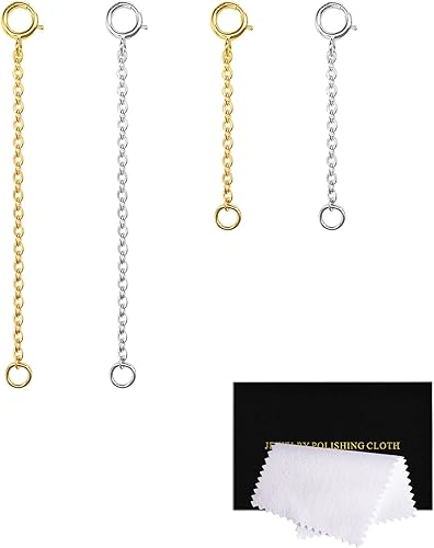Miniatura 42 de Extensor de collar de plata de ley 925, extensores de cadena de collar para mujer, pulsera de cadena, extensión de joyería para collares, juego de 3