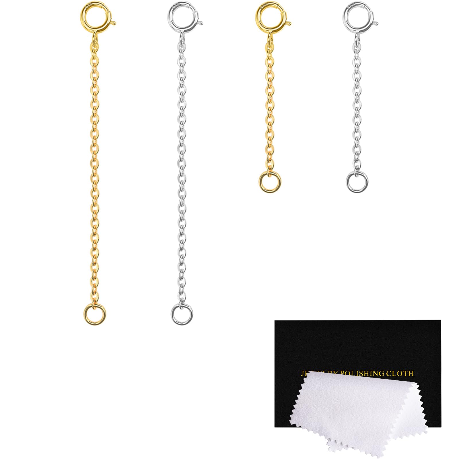 925 Sterling Silver Necklace Extenders Gold and Silver, Gold Necklace Extender 14K Chain Bracelet Jewelry Extension for Women, 4 Piece Set (1, 2 Inches)