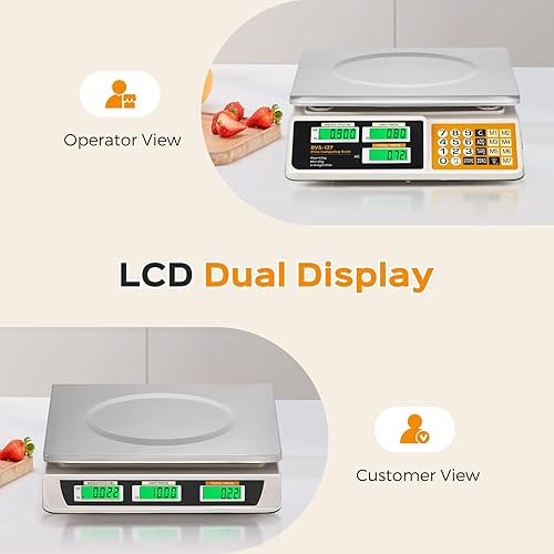 Miniatura 5 de Bonvoisin Báscula de cálculo de precios 88lb 40kg, báscula de pesaje comercial de alimentos 0.07 oz, báscula recargable de productos delicatessen