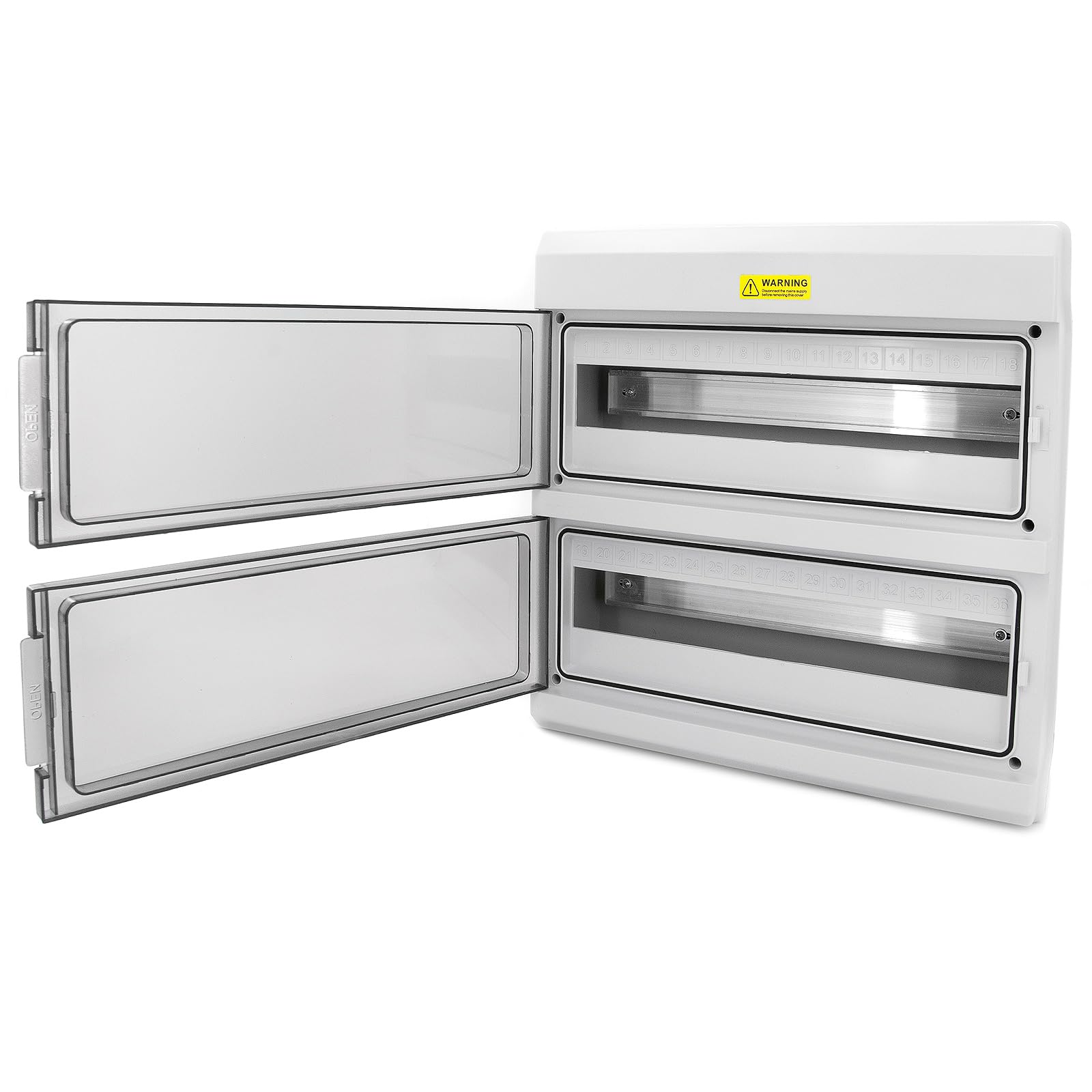 ELS Elektrotechnika Caja de fusibles de superficie IP66 caja de distribución | 36 módulos (2 x 18) de 2 filas con puerta transparente para exterior