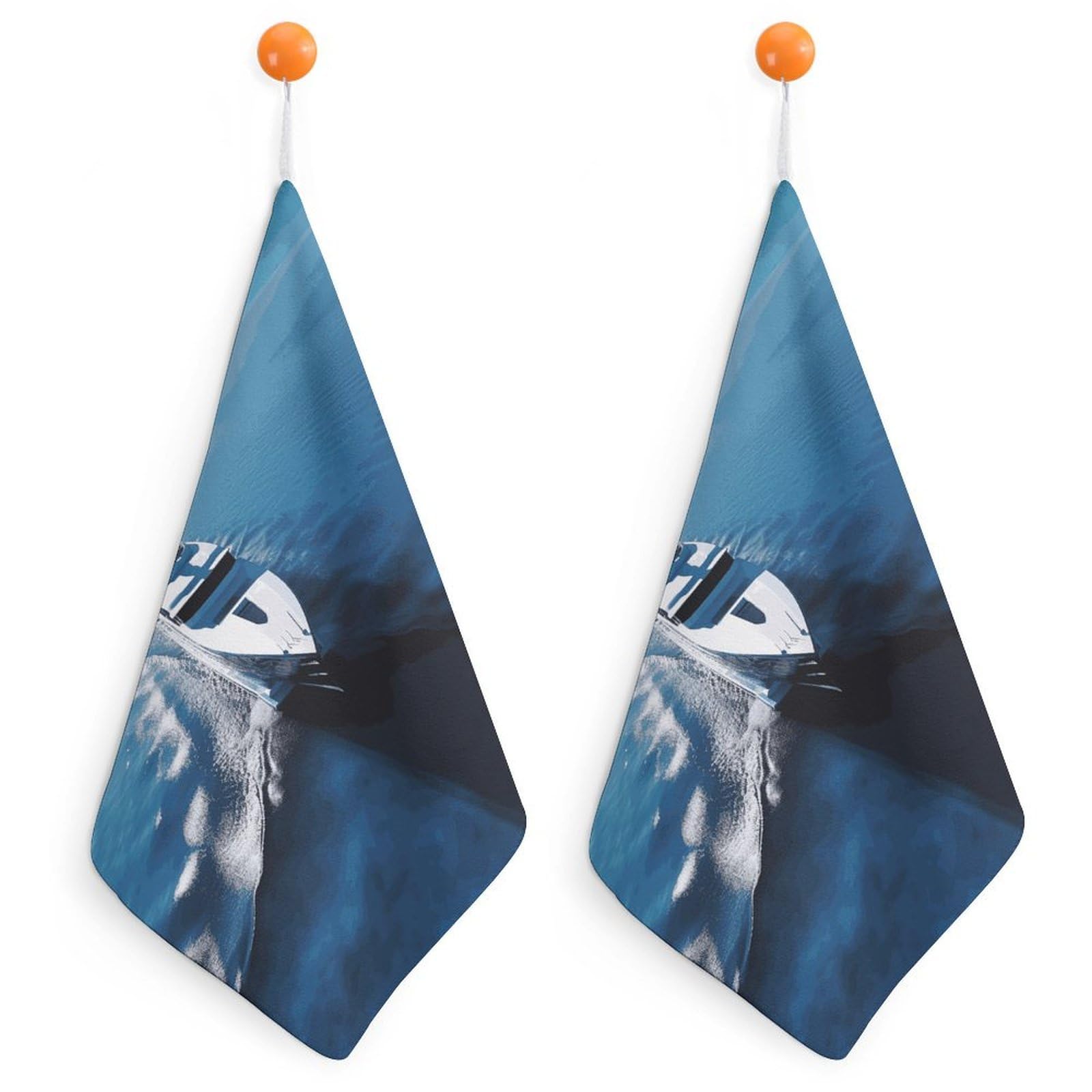 LDGSUPH Yacht Hand Towels Fashion Hand Face Towel with Hanging Strap Absorbent Soft Decorative Towel Fade Resistant Cozy Face Cloths for Kitchen Gym Bathroom Towels 2PCS