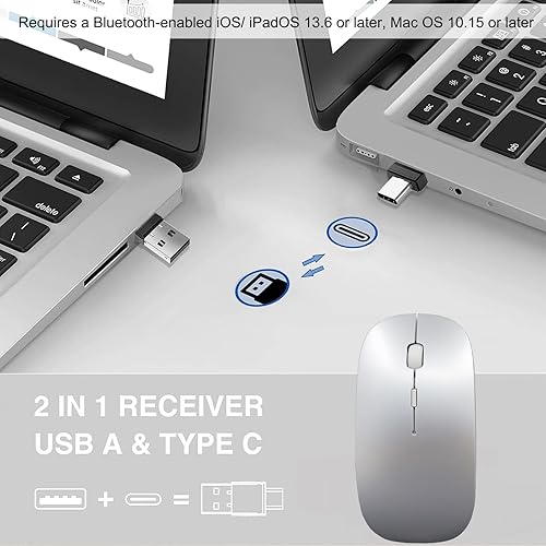 Miniatura 2 de Mouse inalámbrico para MacBook Air iMac Mac Pro Laptop Computer, Mouse inalámbrico silencioso recargable USB C con Jiggler para Surface Pro