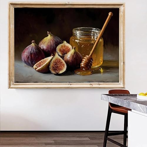 LMYSXAOZ Sweet Honey And Fig Pomegranate Pear Litchi Apple Fruit Still Life Art Poster Canvas Prints Painting Kitchen Wall Decoration Painting(60x90cm)