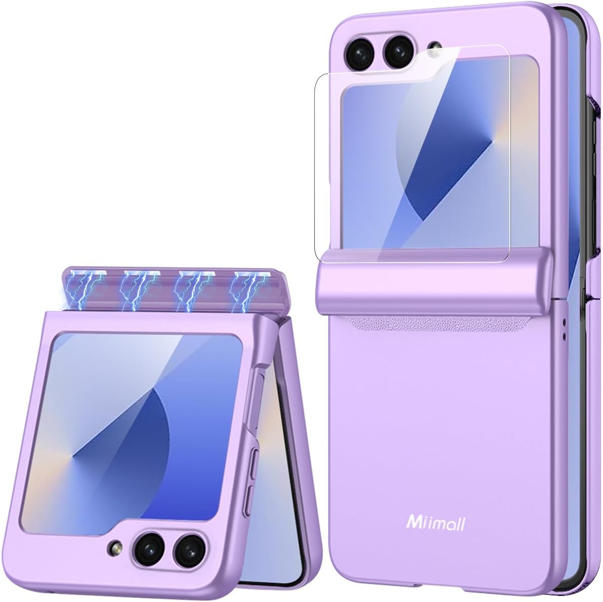 Miimall for Samsung Z Flip 7 FE/Flip6 Cases, Built-in Screen Protector Slim Folding Free Military-Grade Drop Proof Hinge Durable Heavy Duty Grip Full Body Funda para Cover for Galaxy ZFlip6 Violet