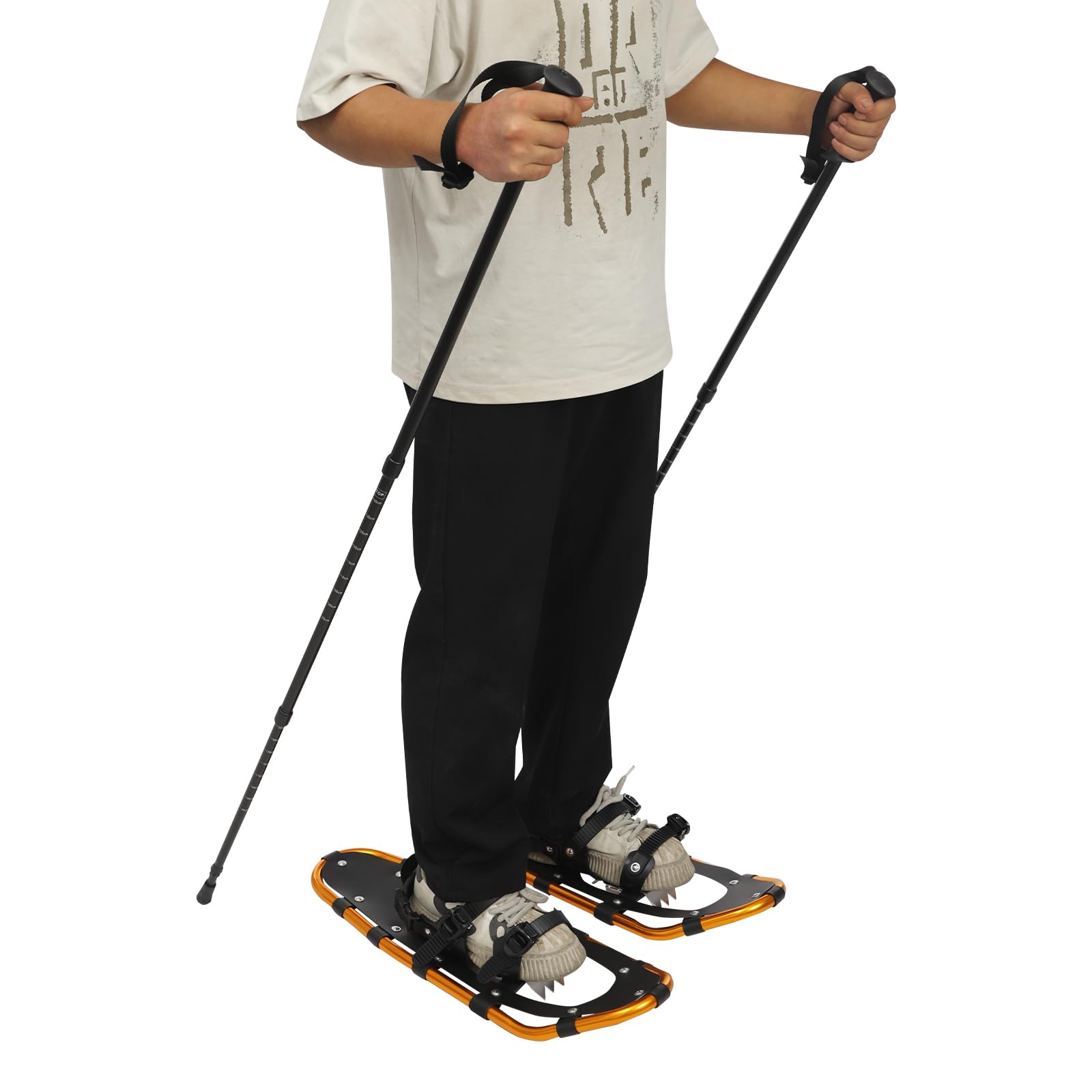 ZGEXING 25 Inch Snowshoes, Snowshoes& Adjuatable Trekking Poles, Load Capacity About 50-100kg/110-220lbs,Snowshoes for Adults Men Women(Gold+ Black)