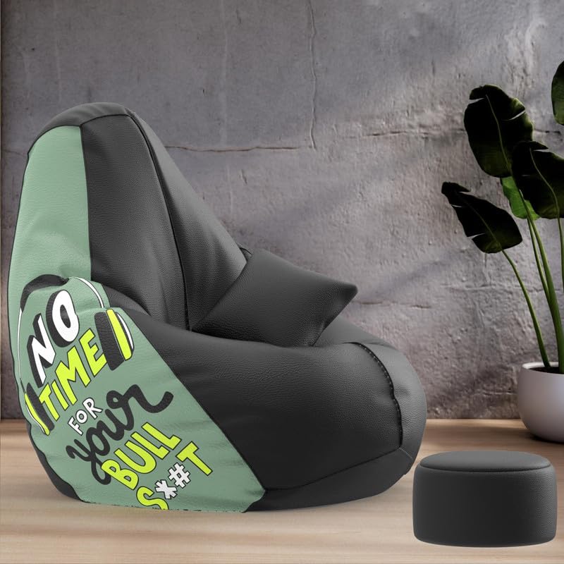 Biggie Bean Bag Cover 4XL Evergreen Classics Bean Bag-Loud Prints-Soft Landings-Styled with Free Cushion & Footrest (Matching Color : Printed No Time-Black)-image-23