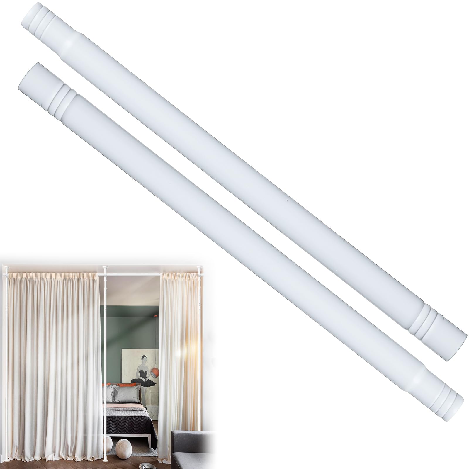 Wefaith Extension Rod for Room Divider Curtain Stand,1'' Stainless Steel Pole,Floor to Ceiling Room Divider Extender White,14 inch(1.16ft)