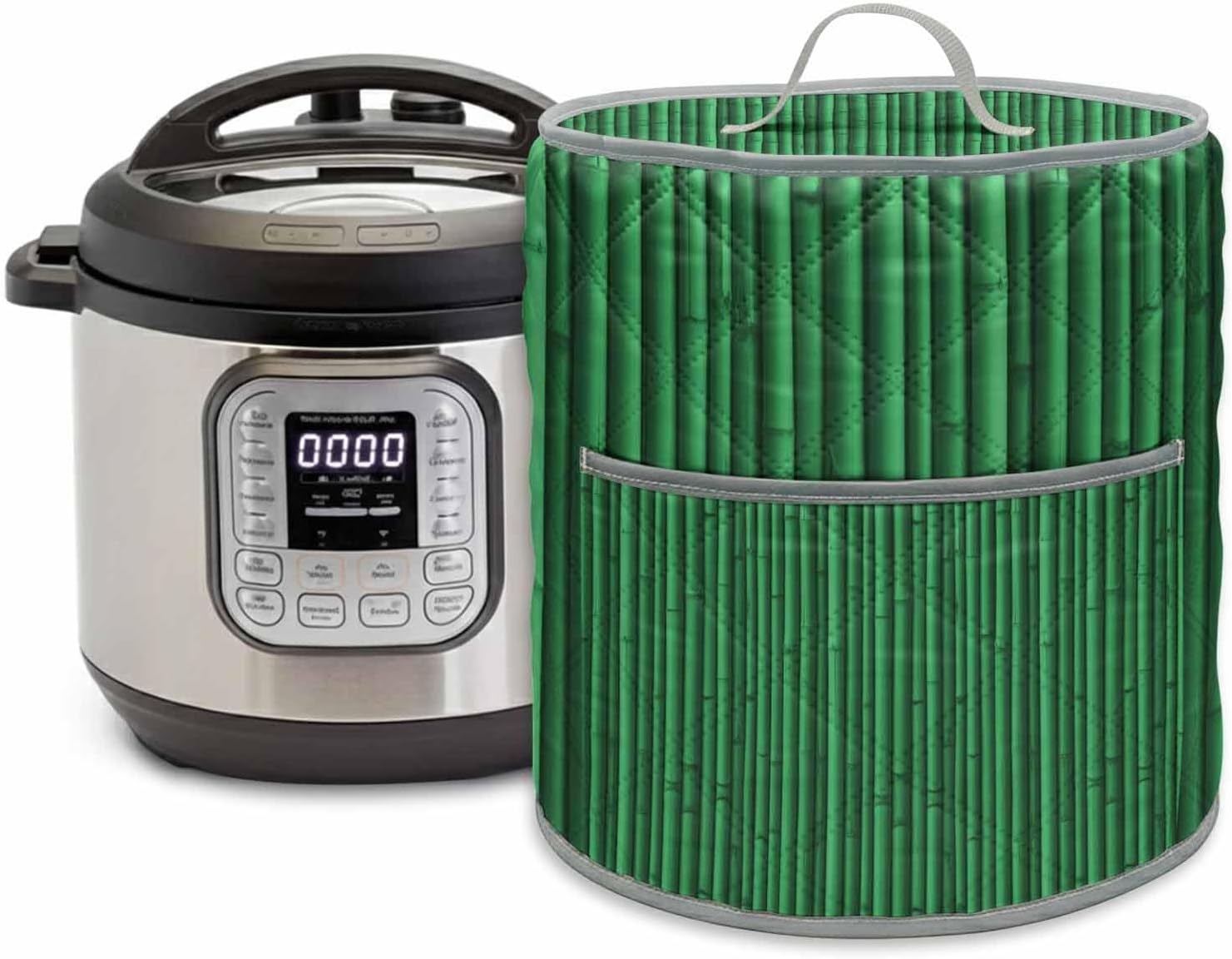 Green Bamboos Rice Cooker Cover, Kitchen Appliance Protector for Instant Pot 3 Quart, Natural Vintage Bamboos Tree Plant Image Dust Cover for Air Fryer Pressure Cooker with Pocket