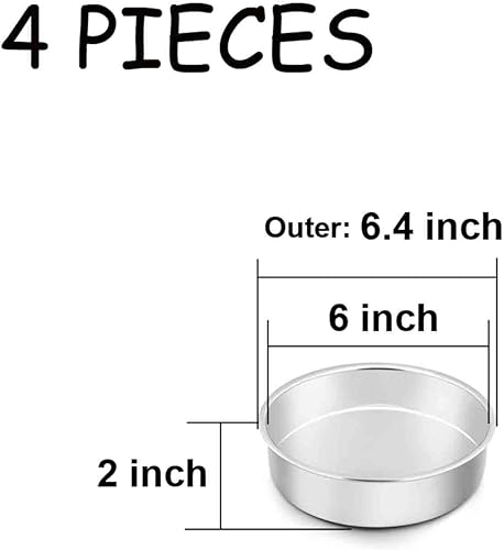 Miniatura 7 de TeamFar Molde para pasteles de 6 pulgadas, juego de 4 moldes redondos de acero inoxidable para hornear y servir al vapor, apto para horno, freidora