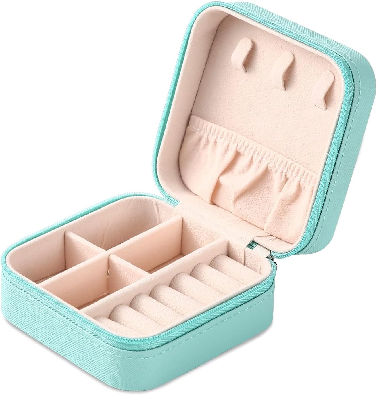 Joejoe Portable Travel Mini Jewelry Box Leather Jewellery Ring Organizer Case Storage Gift Box Girls Women (Blue).