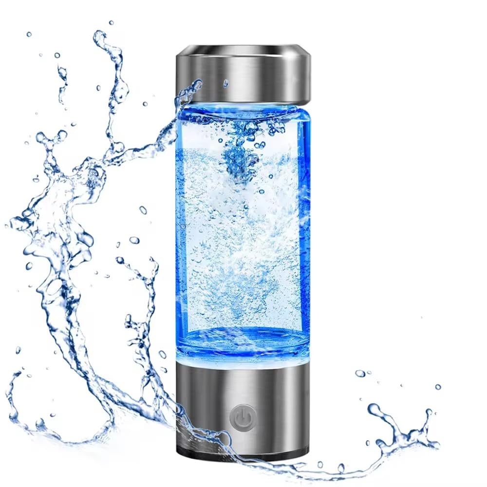 Hydrogen Water Bottle with high Purity, generates up to 1600 PPB of Hydrogen, with Advanced SPE+PEM Technology, Enhancing Hydration and Promoting Natural antioxidants for saport, Gym (Silver)