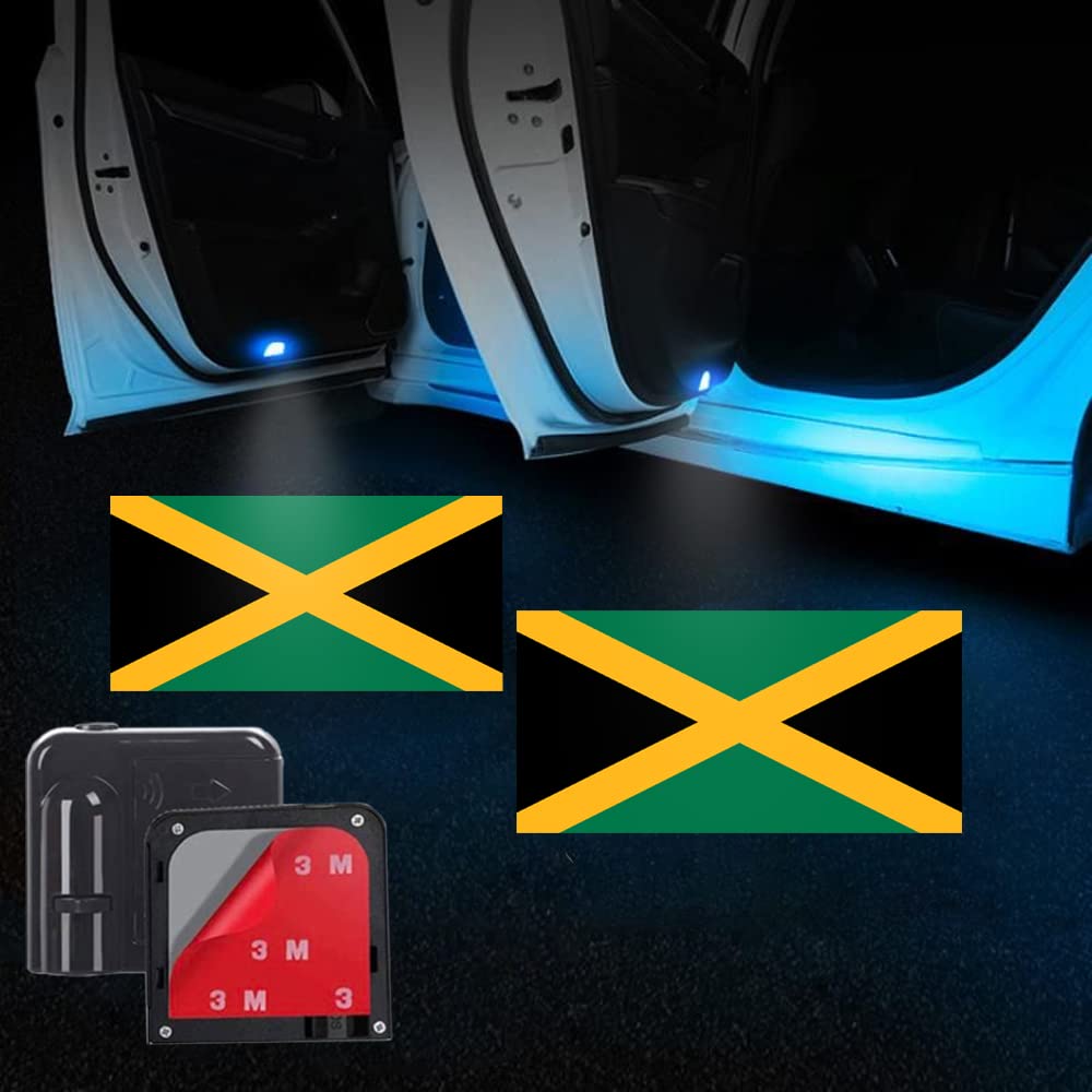 Liuzhi 2Pcs Car Door Projector Logo Light for Jamaica Flag, Universal Wireless Courtesy LED Ghost Shadow Lights Welcome Lamp Suitable fit All Models (Jamaica Flag)