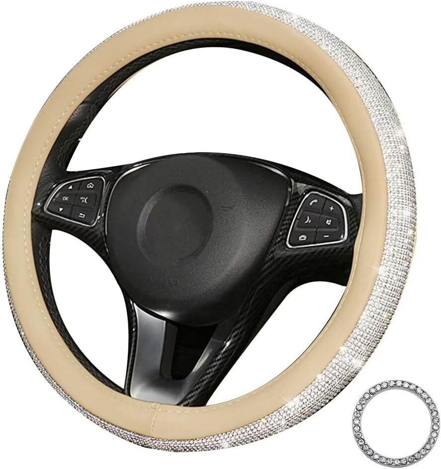 Pahajim Car Steering Wheel Covers with Sparkly Diamond,Glitter Diamante Steering Wheel Cover Bling Car Accessories for Women Ladies (beige-white) Pahajim Car Steering Wheel Covers with Sparkly Diamond,Glitter Diamante Steering Wheel Cover Bling Car Accessories for Women Ladies (beige-white)