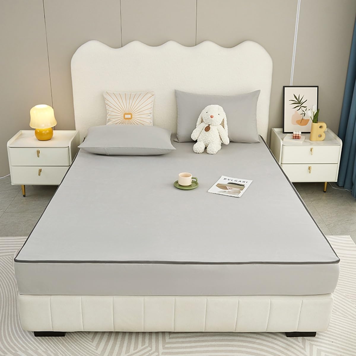 Housse de matelas imperméable, protège-matelas extra profonde, housse complète à fermeture éclair sécurisée à 360°, lavable en machine et facile d'entretien (gris clair, 120 x 200 + 20 cm)
