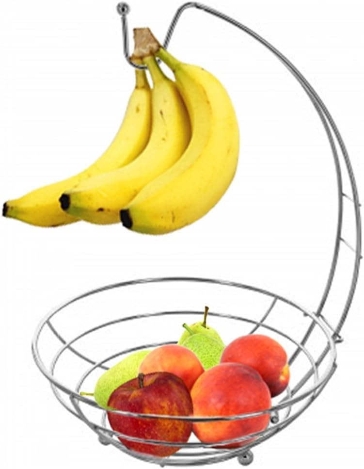 Countertop Wire Fruit Basket Stand with Banana Hanger, Chrome