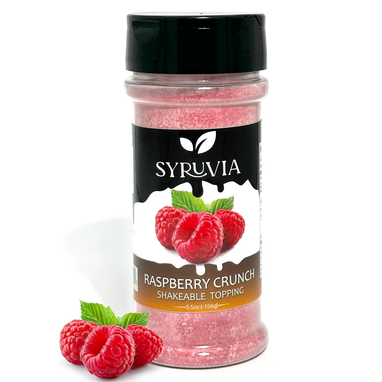 SYRUVIA Raspberry Crunch Shakable Coffee Topping - 5.5 Oz Coffee Sprinkles. Great for Oatmeal, Milk-Shakes, Smoothies, Ice Cream, Dessert Toppings and More.