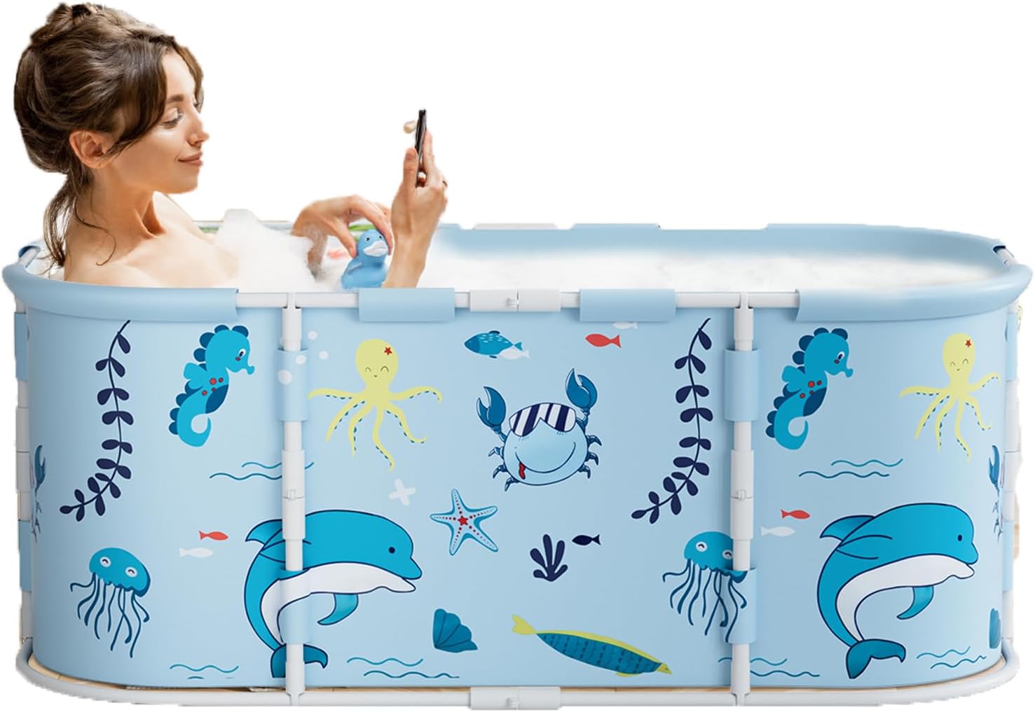 45" Foldable Bathtub for Adults,Portable Bath tub, 1.15 Meter Foldable Bathtub for Indoor/Outdoor Use (Ocean Blue-45")