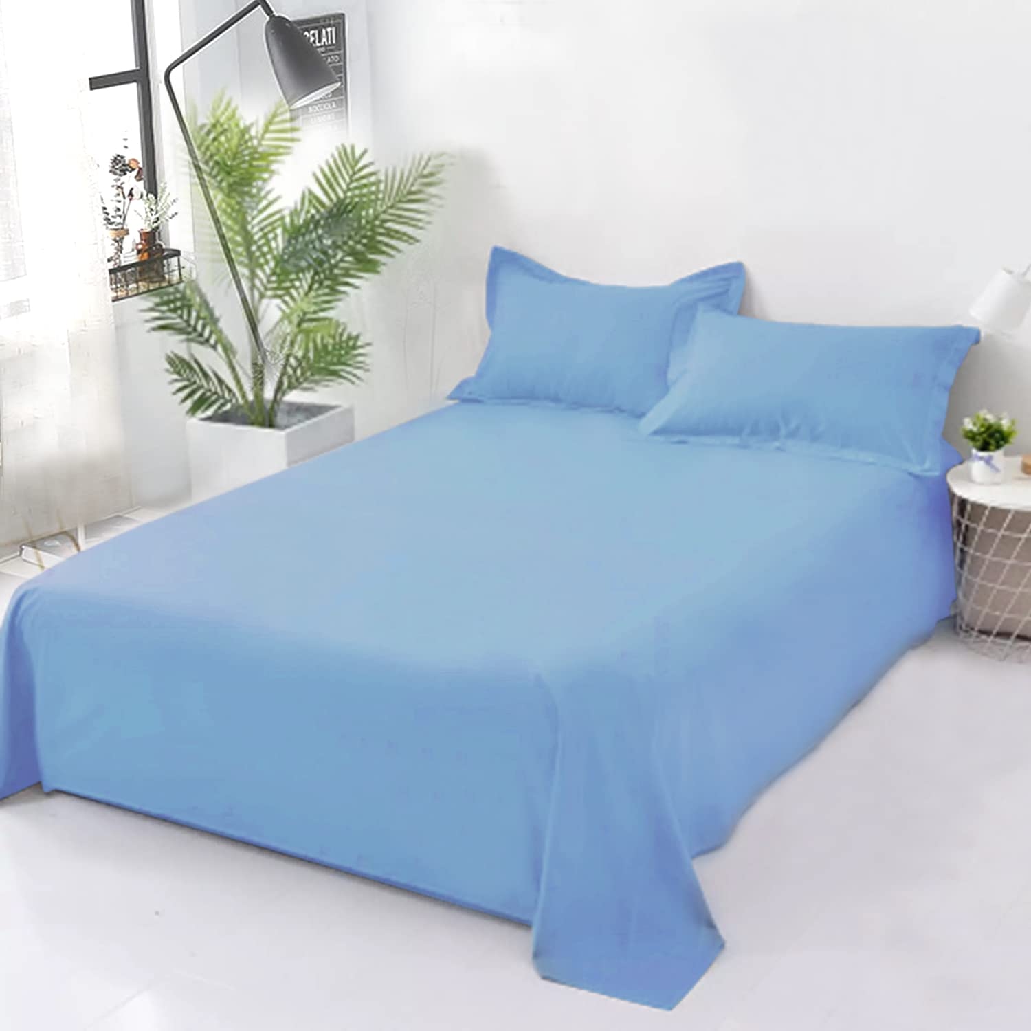 Cotton Comfort 400 Thread Count Flat Sheet - Double, 100% Egyptian Cotton, Super Soft & Breathable Hotel Quality Bed Sheet (Sky-blue) โ image 1