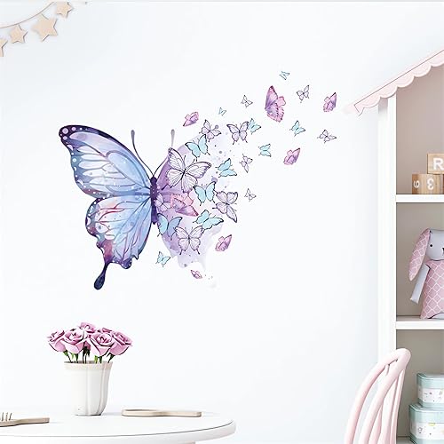 Miniatura 3 de Hermosas calcomanías de pared de mariposas azules y moradas, calcomanías de pared de mariposas de arte de sacinora removibles para sala de estar,