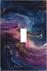 Decorative Switch Covers Plate Abstract Purple Blue Gold Marble Texture 1 Gang Wall Plate Single Toggle Wall Cover Plate Jumbo Electrical Light Switch Plate Faceplate for Bathroom Decor