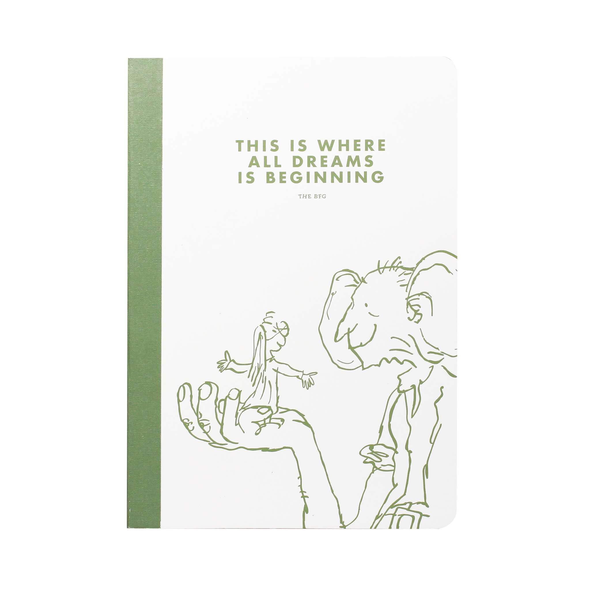 Half Moon Bay All Dreams Is Beginning - The BFG - Green/White 5.5 x 8.2 Inch FSC Paper A5 Softcover Composition Notebook [Unknown Binding]