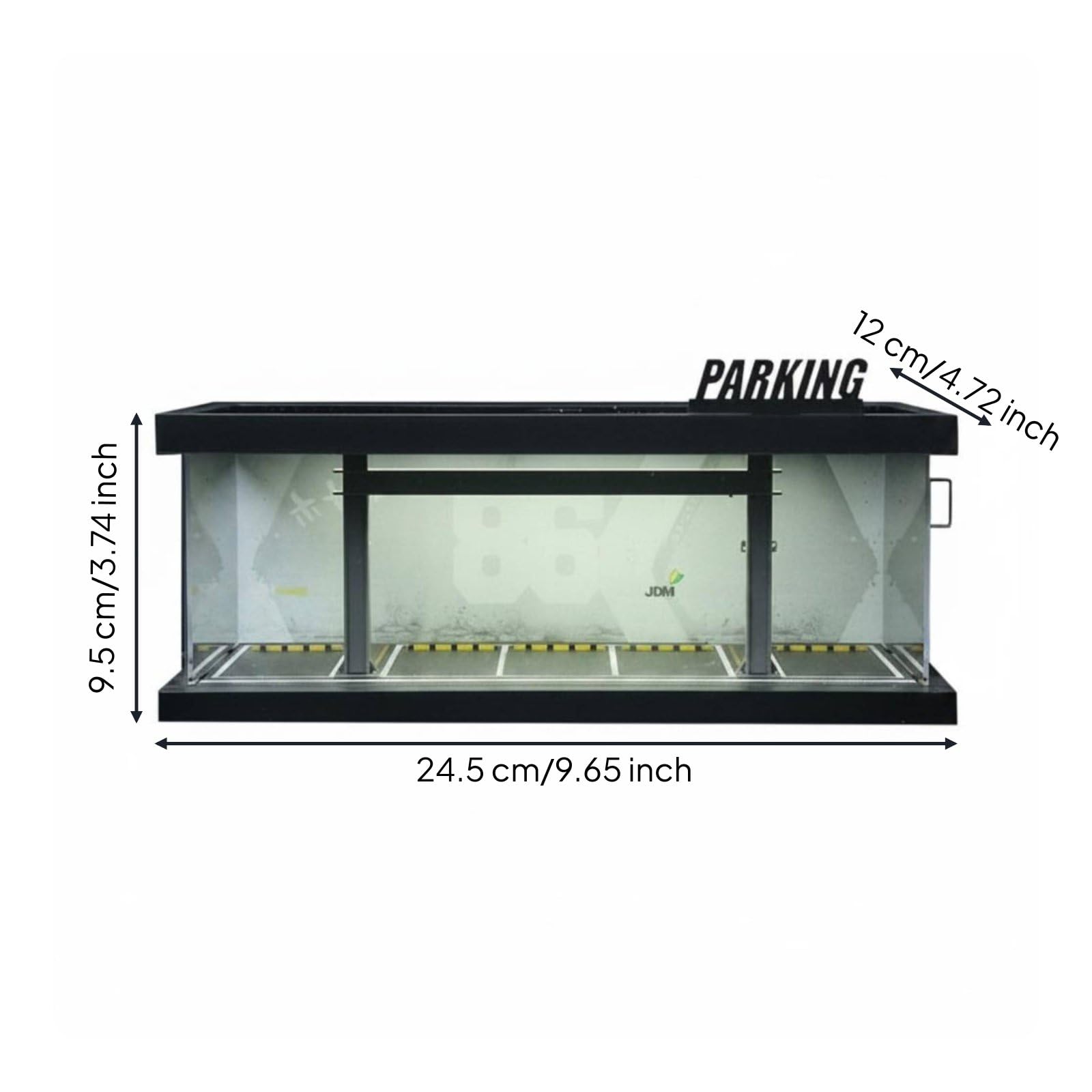 Almencla Parkhaus Modellauto Vitrine Diorama Garage Modell Parkplätze Miniaturszene mit Beleuchtung aus Und Acryl Staubgeschützt für Sammler Vitrinen, JDM-Stil, Beleuchtet, Montage, F-Modell