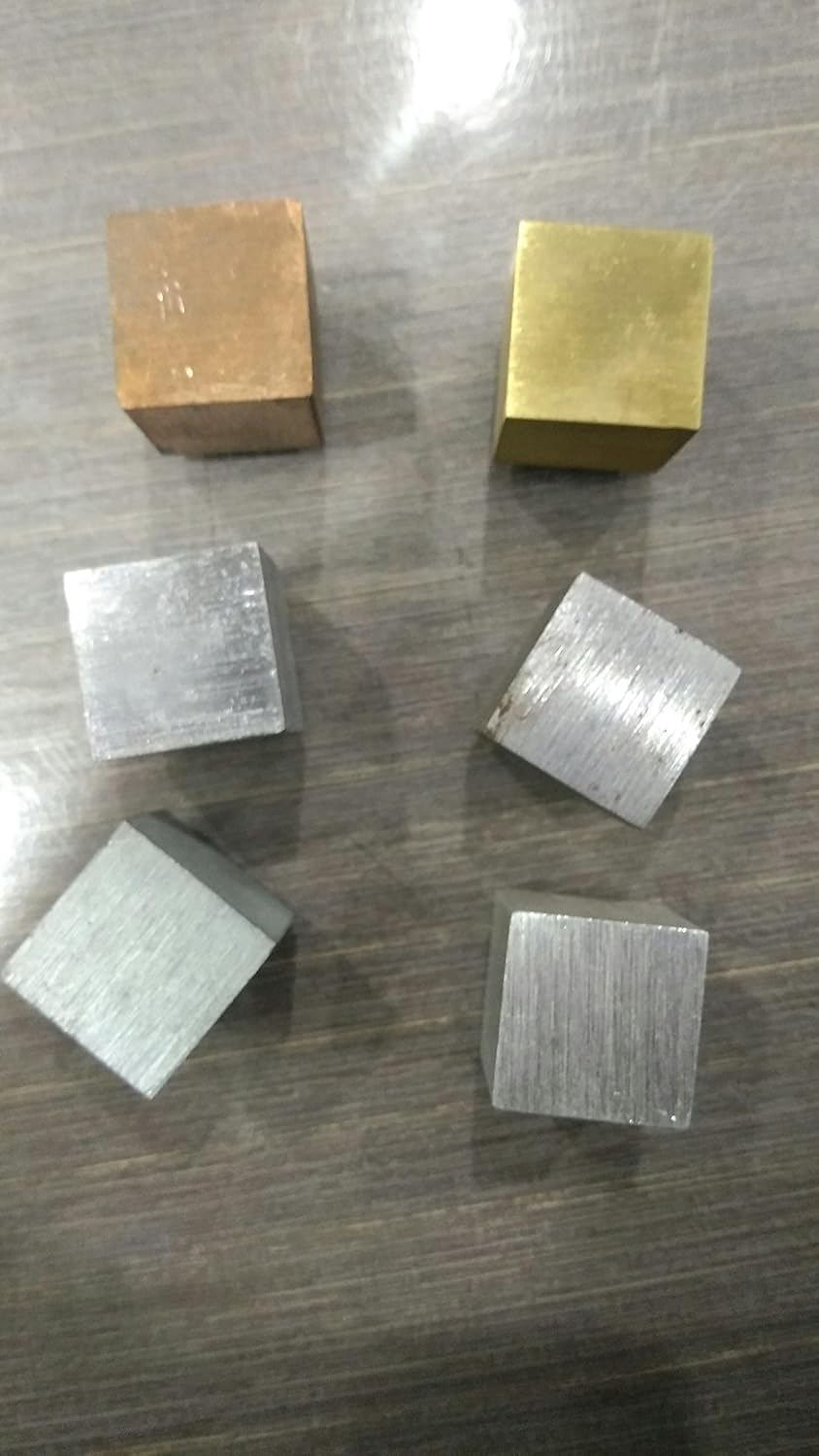 Density Cubes Set of 6 Metals, 20mm (Brass, Lead, Iron, Copper, Aluminum, Zinc)
