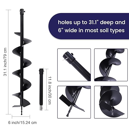 Miniatura 10 de Broca de taladro de 4 pulgadas para jardín, broca en espiral, taladro en espiral para agujeros de poste, repuesto para excavadora de tierra