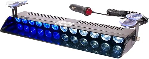 Luz estroboscópica LED blanca y azul, advertencia de emergencia, 12 LED, ventosa para salpicadero, techo interior, parabrisas, salpicadero, luz de