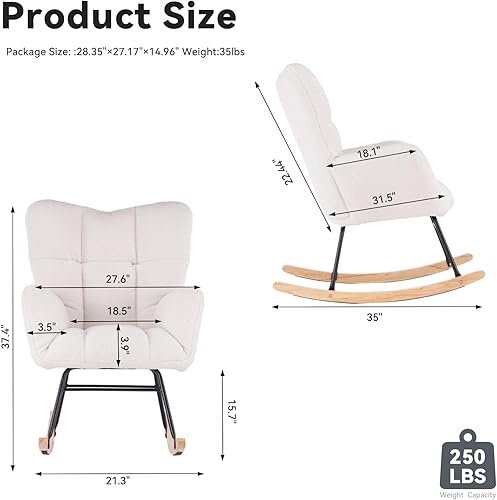 Miniatura 2 de Mecedora para guardería, silla decorativa tapizada de peluche, cómoda silla de lectura, sillón mecedor con respaldo alto para guardería, dormitorio,