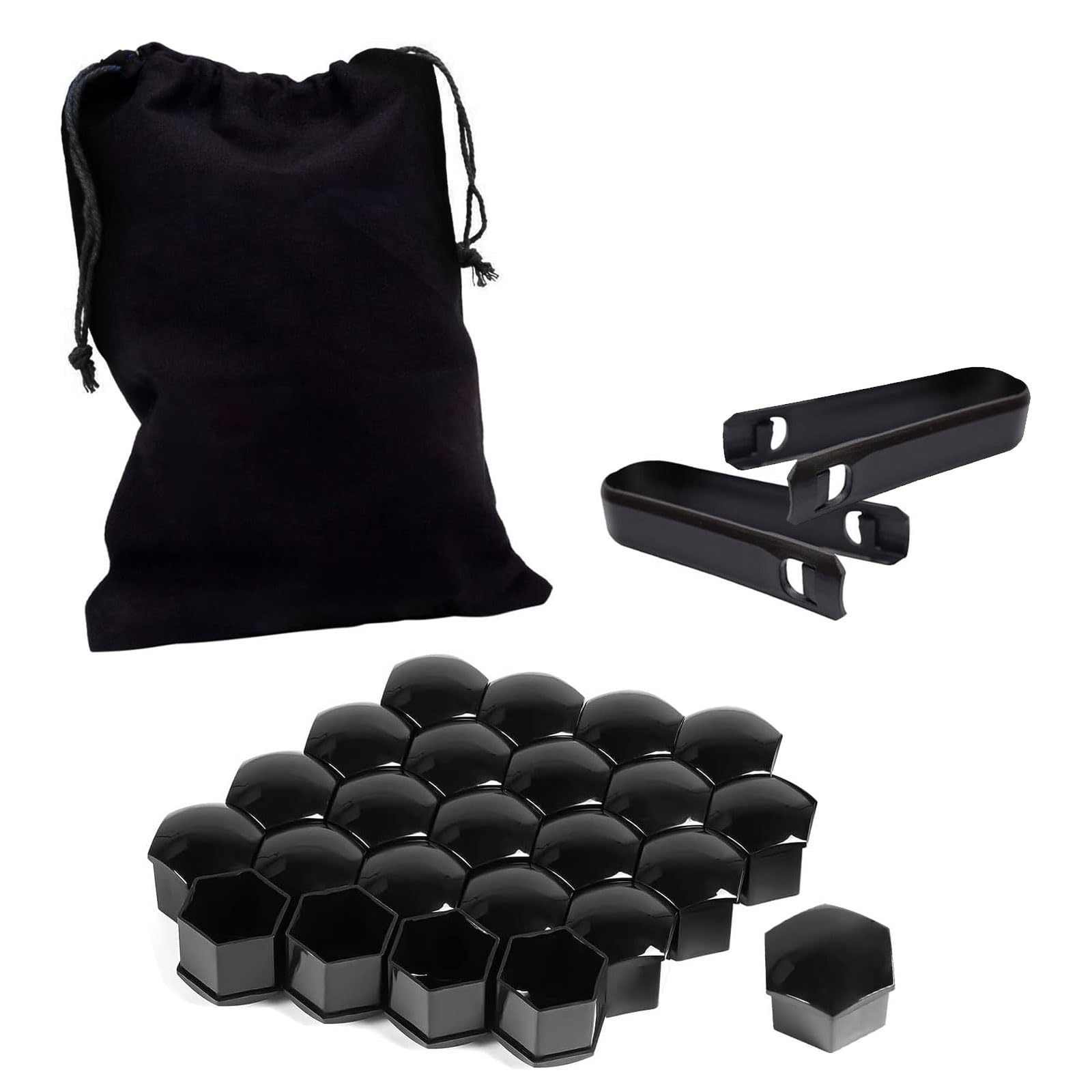 LEBOKJ 24 Stück Universal 17mm Radschraubenkappen,Schraubenabdeckung Auto Radkappen,Kunststoff Nut Radmuttern,Diebstahlschutz schraubenkappen,mit Entfernungswerkzeugsatz für Autos (schwarz)