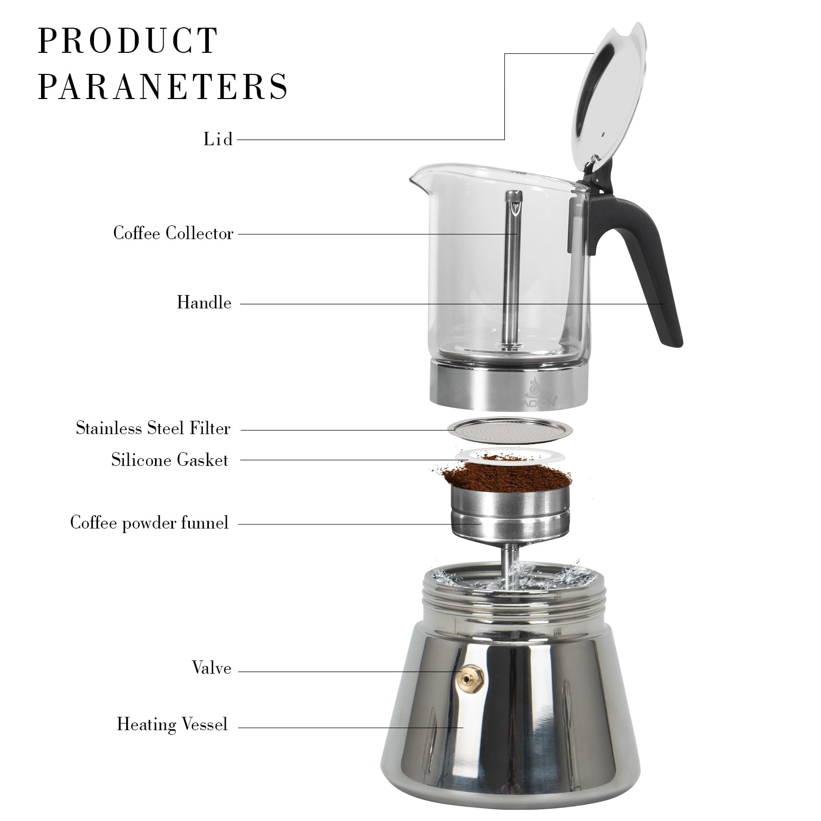 LAOION Cafetera espresso para estufa, cafetera moca de 9 tazas de 360 ml, tapa de cristal y acero inoxidable, cafetera moca, cafetera cubana e italiana para cafetería Cubana
