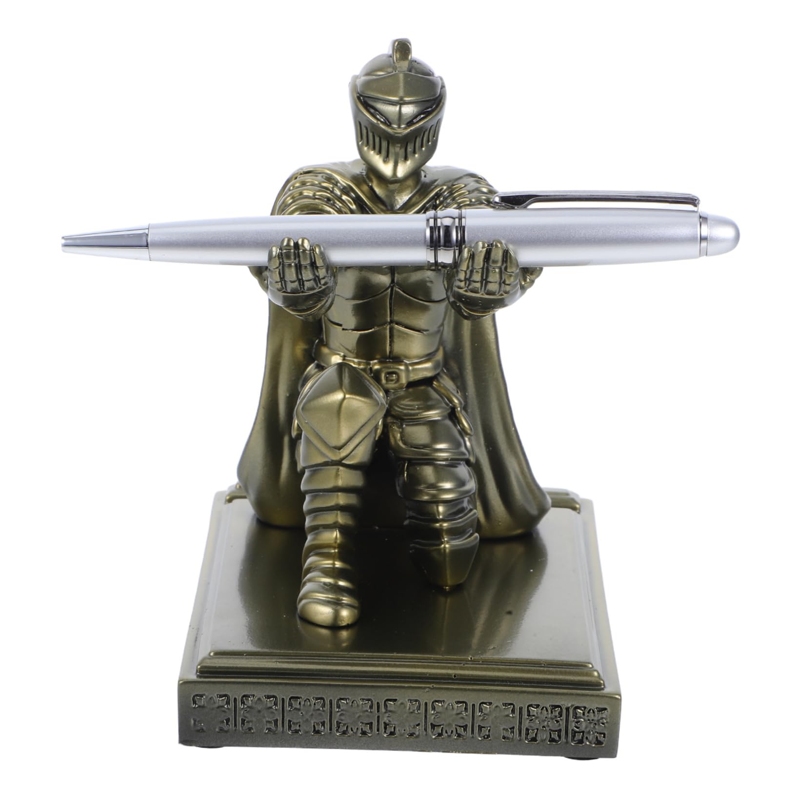 Gatuida Portapenne Statua Soldato Dorata Base Stabile Cavaliere Medievale in Resina Retro Accessorio da Scrivania Multifunzionale per Ufficio e Vanity