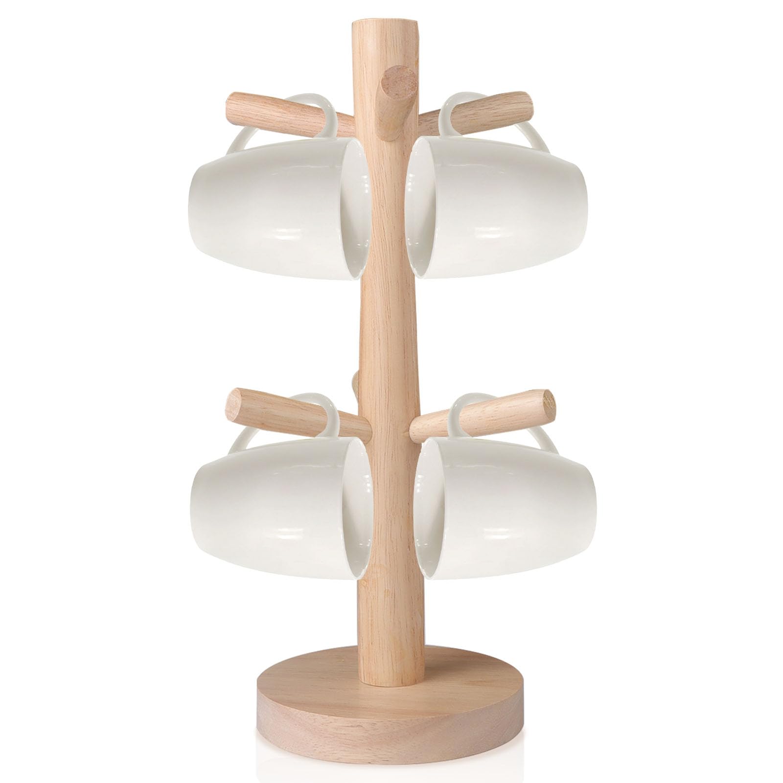 Soporte Madera Tazas Café Colgador Tazas de Pie con 6 Ganchos Organizador Tazas Café Soporte Árbol para Tazas de Cafe para Armario de Cocina Cafetería para Taza de Café, Taza de Té, Taza