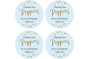 50 Count 2" Blue Round Thanks for Popping by Stickers for Baby Shower Decorations