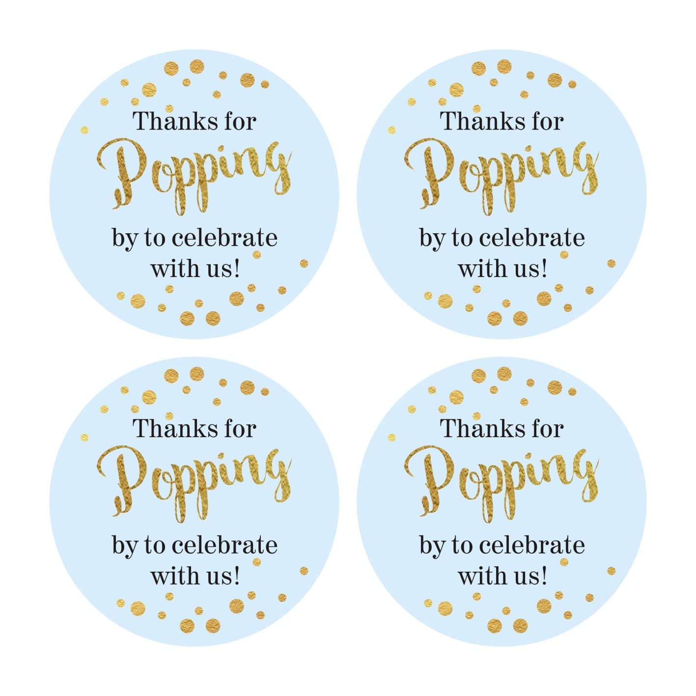 50 Count 2" Round Thanks for Popping by Stickers Candy Popcorn Favor Stickers for Baby Shower Party Decoration (Blue)