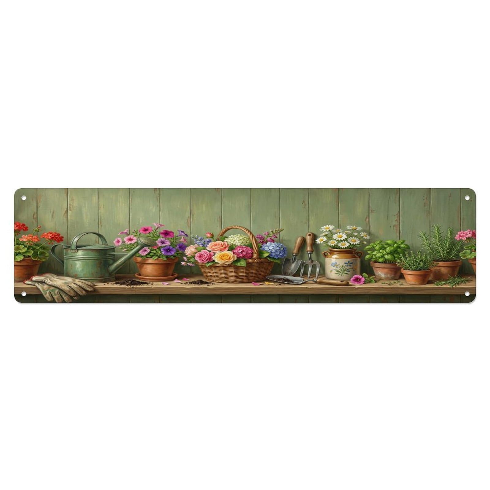 Floral Garden Tools Garden Glove Pattern Print Metal Tin Sign
