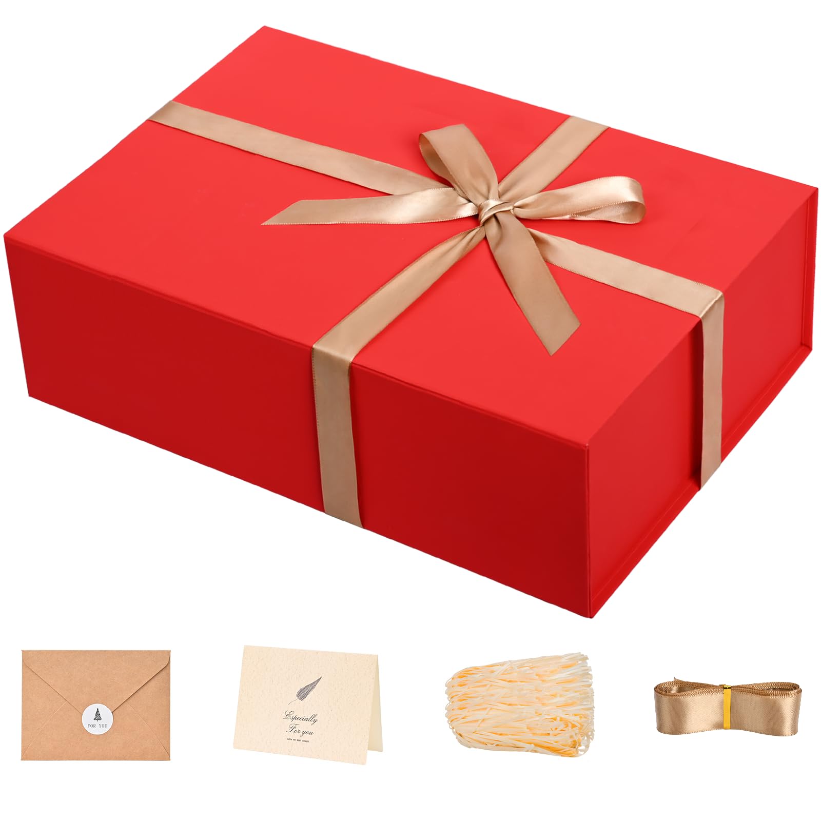 LIFELUM Red Christmas Gift Box 13.85 x 8.35 x 4.45 inch Large Gift Boxes with Magnetic Closure Luxury for Gifts Box Contains Card, Ribbon, Shredded Paper Filler Wedding, Halloween, Birthday