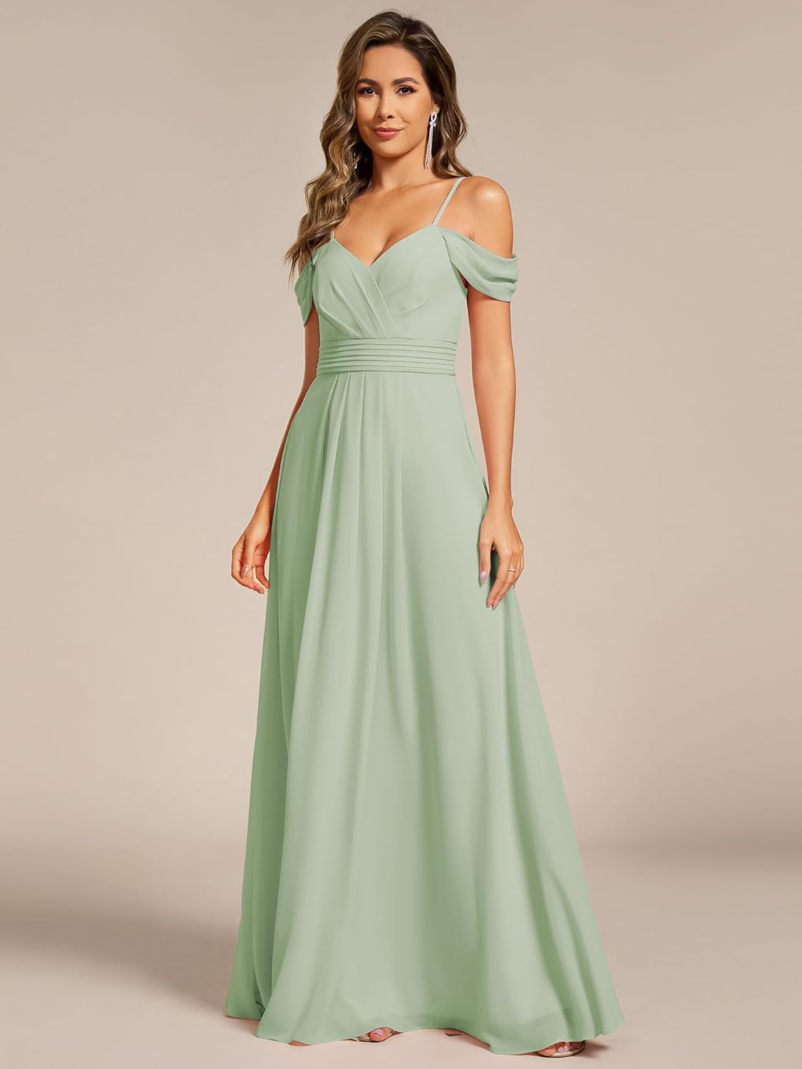 Ever-Pretty Women's V Neck Pleated Sleeveless Chiffon Floor Length A Line Bridesmaid Dresses 02354